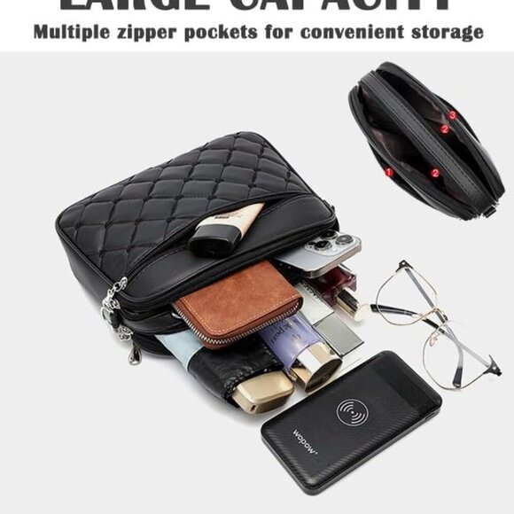 Stylish Vegan Leather Mini Crossbody Bag with Zipper Closure and Gold Accents - Picture 4 of 6